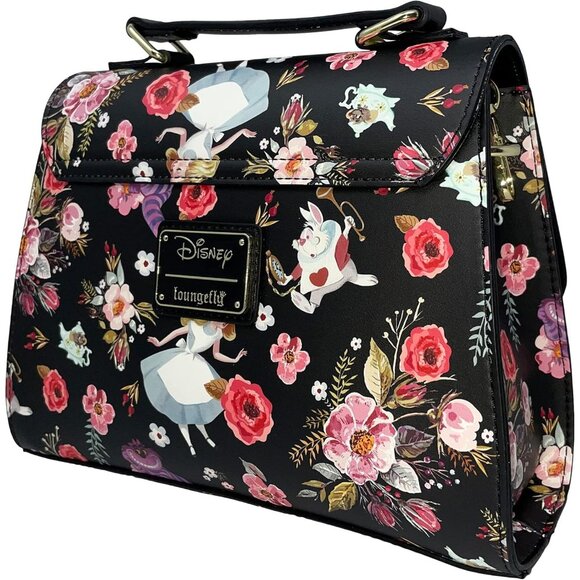Disney Alice in Wonderland Floral Faux Leather Crossbody Satchel Bag - Picture 7 of 8